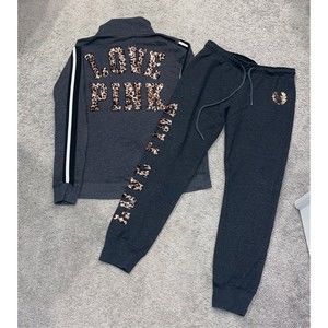 HTF VS PINK Cheetah Bling Hoodie Sweats Set